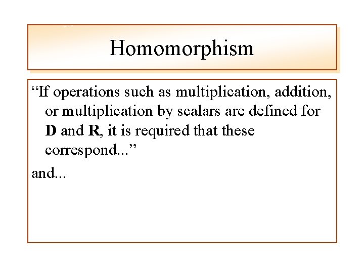 Homomorphism “If operations such as multiplication, addition, or multiplication by scalars are defined for