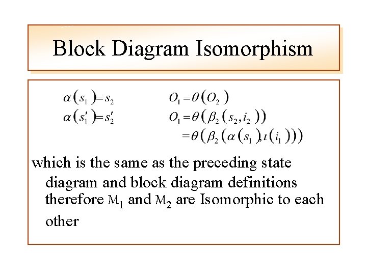 Block Diagram Isomorphism which is the same as the preceding state diagram and block