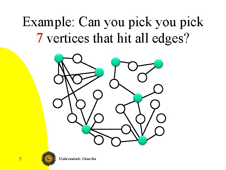 Example: Can you pick 7 vertices that hit all edges? 5 