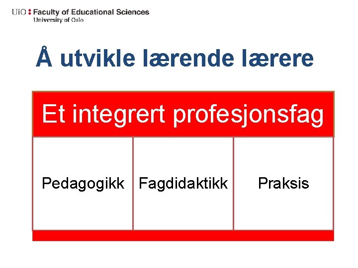 Å utvikle lærende lærere Et integrert profesjonsfag Pedagogikk Fagdidaktikk Praksis 