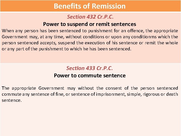 Benefits of Remission Section 432 Cr. P. C. Power to suspend or remit sentences