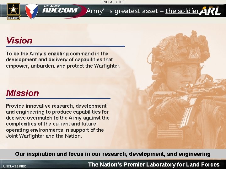 UNCLASSIFIED Army’s greatest asset – the soldier Vision To be the Army’s enabling command