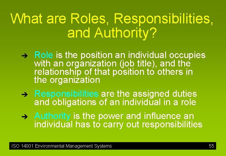 What are Roles, Responsibilities, and Authority? è è è Role is the position an