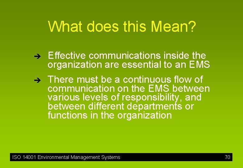 What does this Mean? è è Effective communications inside the organization are essential to