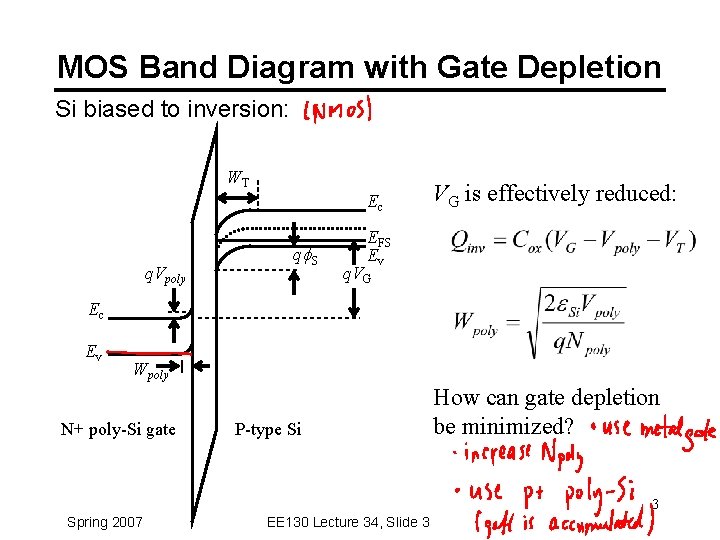 MOS Band Diagram with Gate Depletion Si biased to inversion: WT Ec q. Vpoly