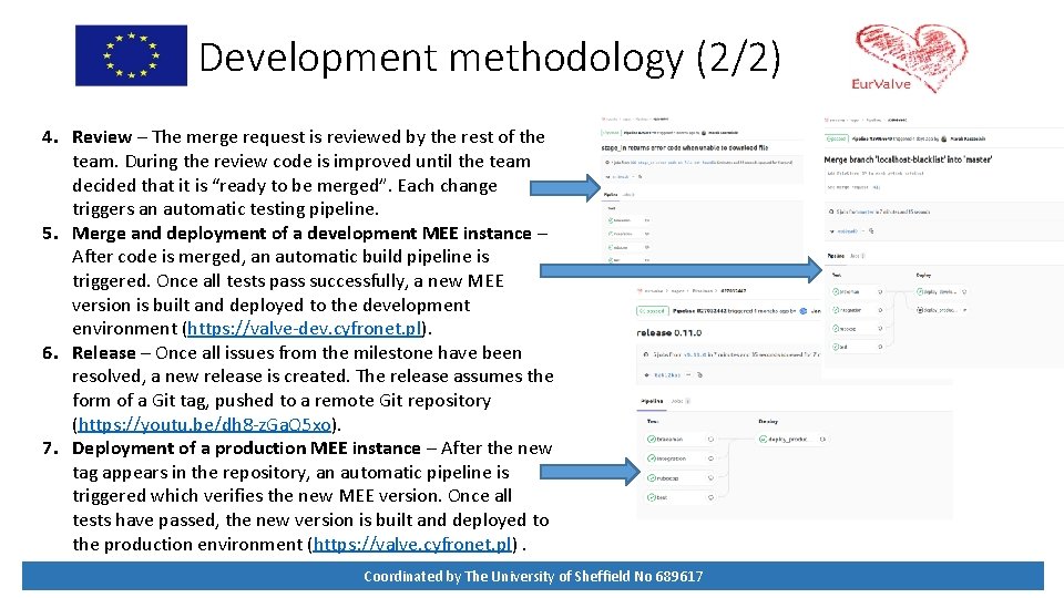 Development methodology (2/2) 4. Review – The merge request is reviewed by the rest