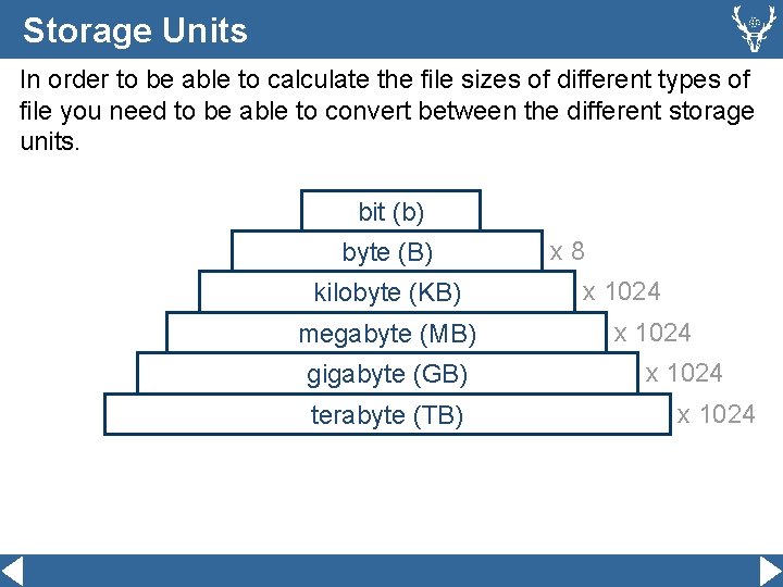 Storage Units In order to be able to calculate the file sizes of different