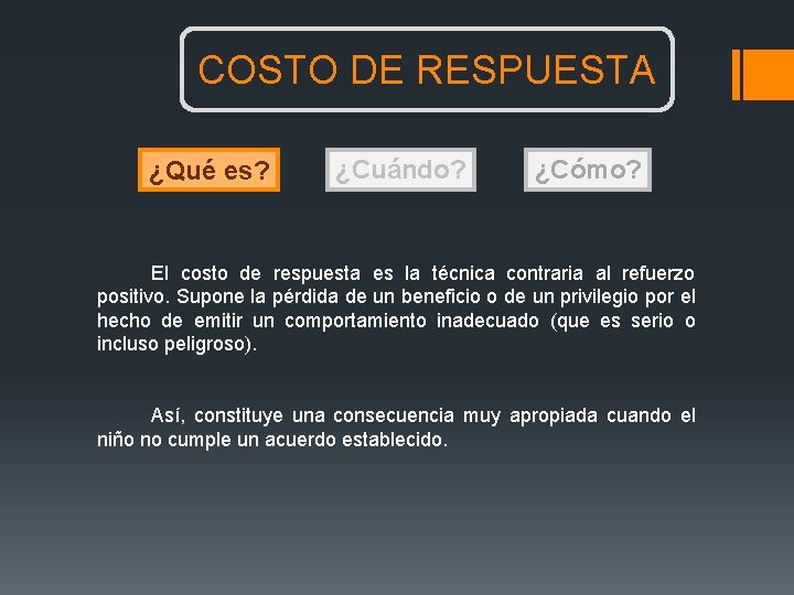 COSTO DE RESPUESTA ¿Qué es? ¿Cuándo? ¿Cómo? El costo de respuesta es la técnica COSTO DE RESPUESTA ¿Qué es? ¿Cuándo? ¿Cómo? El costo de respuesta es la técnica