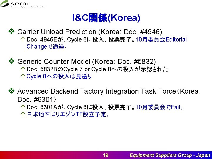 I&C関係(Korea) v Carrier Unload Prediction (Korea: Doc. #4946) á Doc. 4946 Eが、Cycle 6に投入、投票完了。10月委員会Editorial Changeで通過。