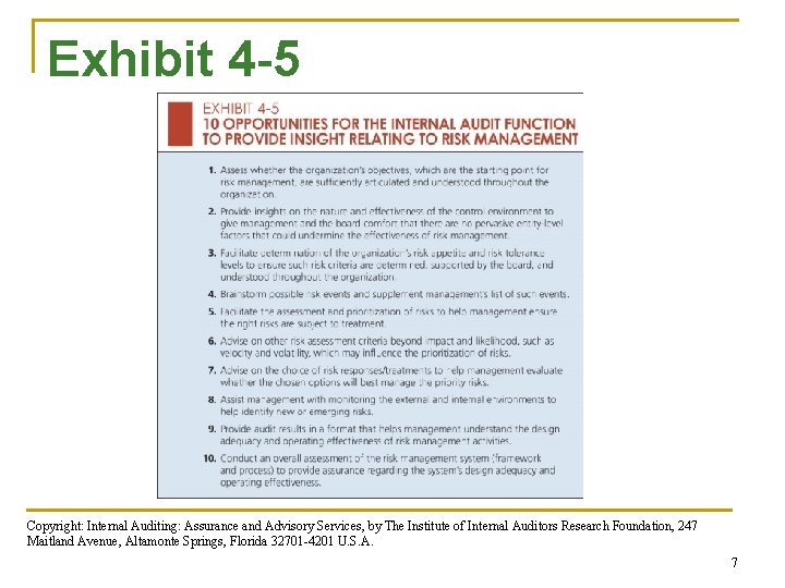 Exhibit 4 -5 Copyright: Internal Auditing: Assurance and Advisory Services, by The Institute of