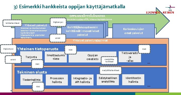 3) Esimerkki hankkeista oppijan käyttäjämatkalla LUONNOS – KESKEN OPPIJAN KÄYTTÄJÄMATKA Monimuotoiset oppijaprofiilit, loistava käyttäjäkokemus