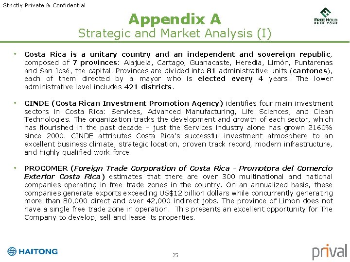 Strictly Private & Confidential Appendix A Strategic and Market Analysis (I) • Costa Rica