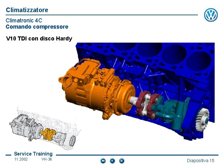 Climatizzatore Climatronic 4 C Comando compressore V 10 TDI con disco Hardy Service Training