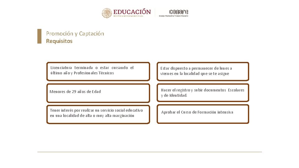 Promoción y Captación Requisitos Licenciatura terminada o estar cursando el último año y Profesionales Promoción y Captación Requisitos Licenciatura terminada o estar cursando el último año y Profesionales