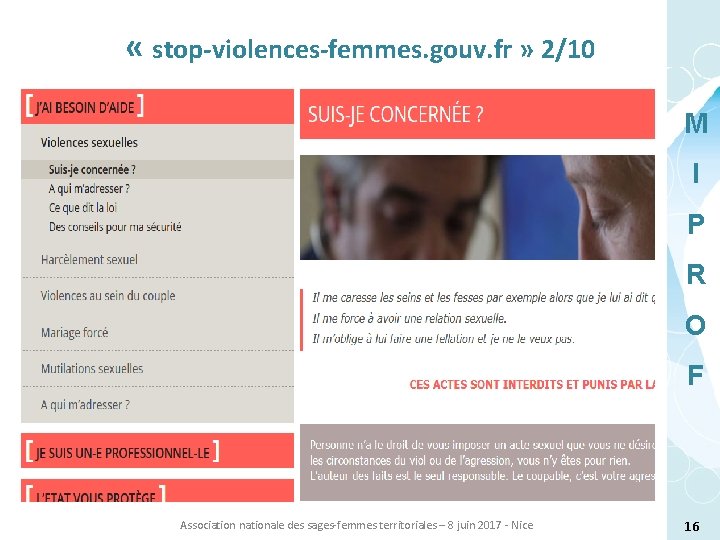  « stop-violences-femmes. gouv. fr » 2/10 M I P R O F Association