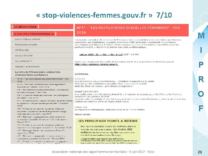  « stop-violences-femmes. gouv. fr » 7/10 M I P R O F Association