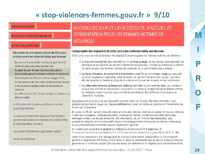  « stop-violences-femmes. gouv. fr » 9/10 M I P R O F Association