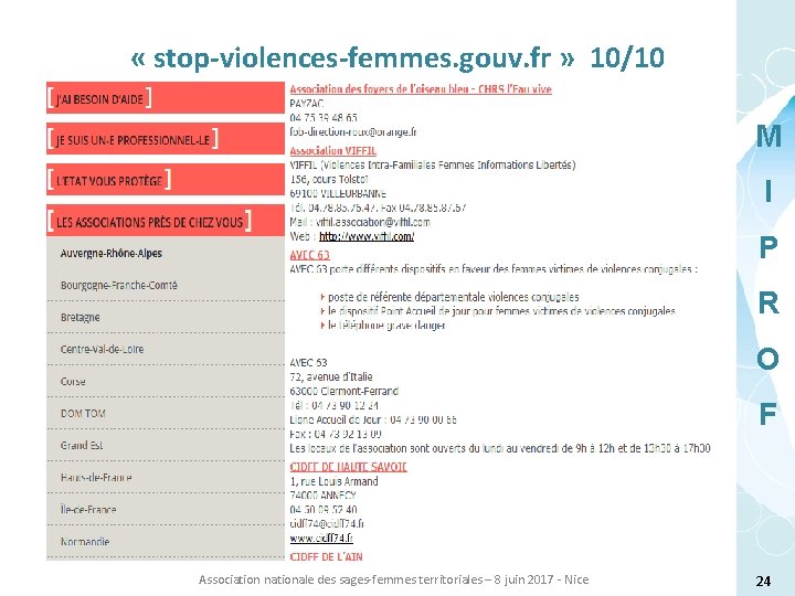  « stop-violences-femmes. gouv. fr » 10/10 M I P R O F Association