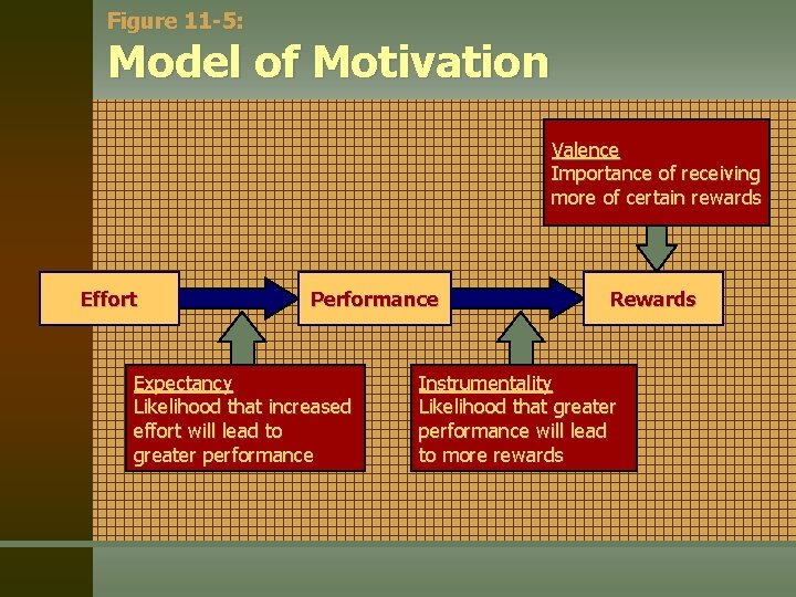 Figure 11 -5: Model of Motivation Valence Importance of receiving more of certain rewards