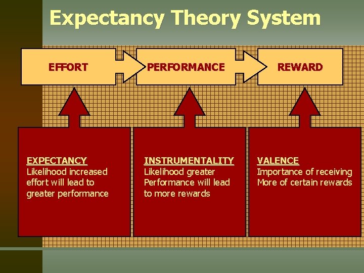 Expectancy Theory System EFFORT EXPECTANCY Likelihood increased effort will lead to greater performance PERFORMANCE