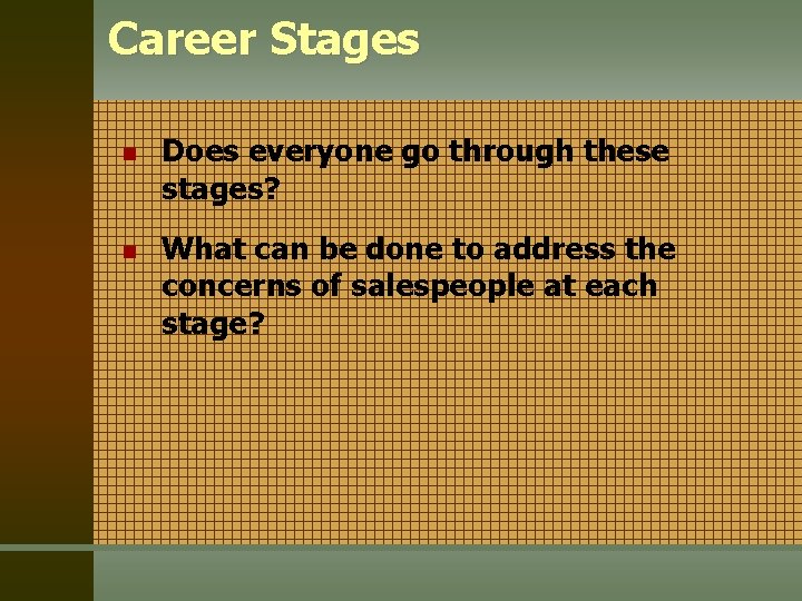 Career Stages n n Does everyone go through these stages? What can be done