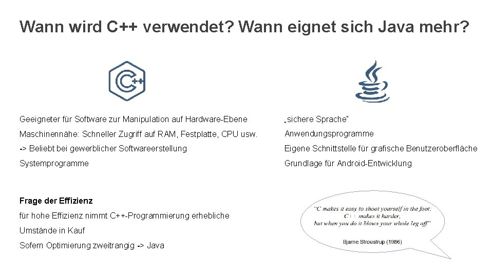 Wann wird C++ verwendet? Wann eignet sich Java mehr? Geeigneter für Software zur Manipulation