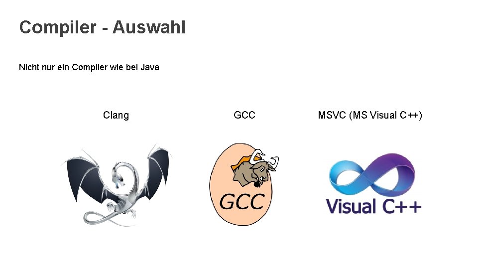 Compiler - Auswahl Nicht nur ein Compiler wie bei Java Clang GCC MSVC (MS