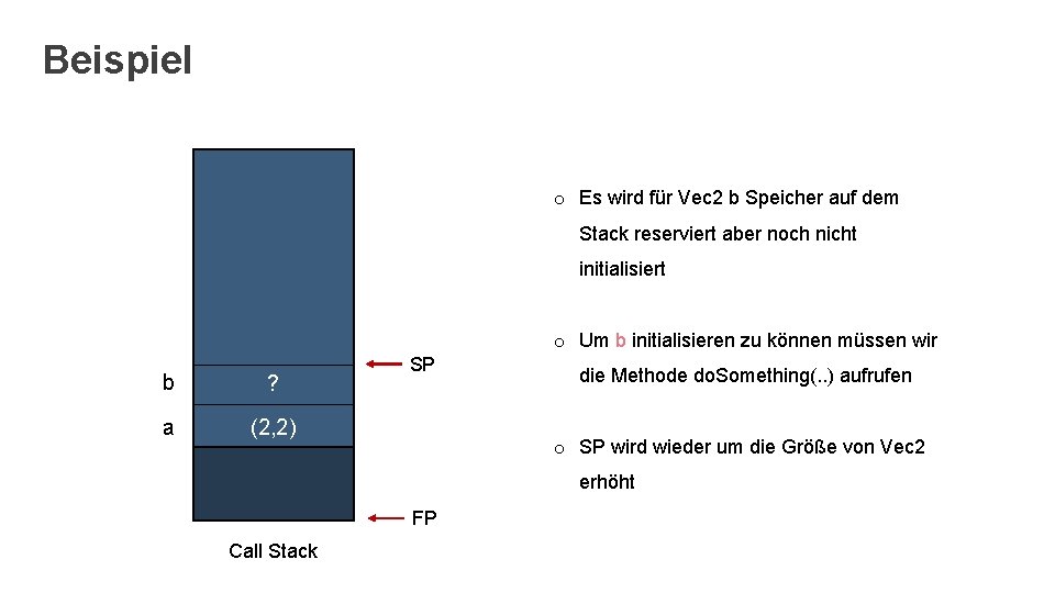 Beispiel o Es wird für Vec 2 b Speicher auf dem Stack reserviert aber