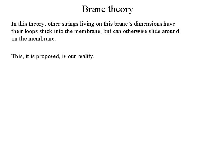 Brane theory In this theory, other strings living on this brane’s dimensions have their