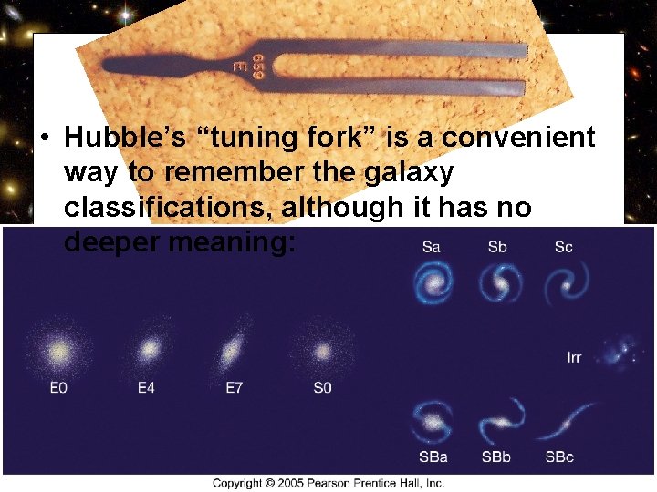  • Hubble’s “tuning fork” is a convenient way to remember the galaxy classifications,