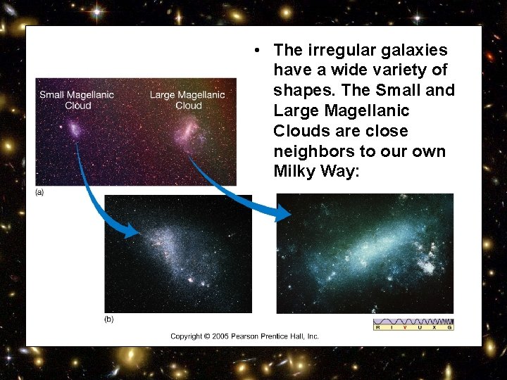  • The irregular galaxies have a wide variety of shapes. The Small and