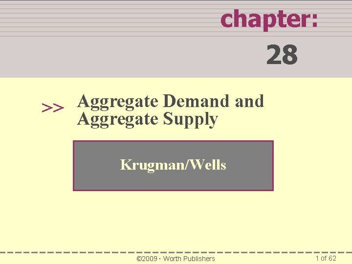 chapter: 28 Aggregate Demand >> Aggregate Supply Krugman/Wells © 2009 Worth Publishers 1 of