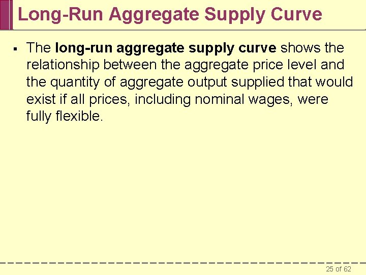 Long-Run Aggregate Supply Curve § The long-run aggregate supply curve shows the relationship between