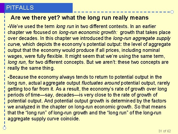 PITFALLS Are we there yet? what the long run really means §We’ve used the