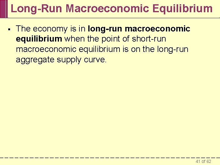 Long-Run Macroeconomic Equilibrium § The economy is in long-run macroeconomic equilibrium when the point
