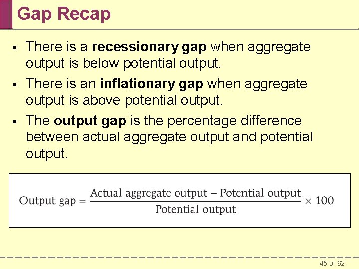 Gap Recap § § § There is a recessionary gap when aggregate output is