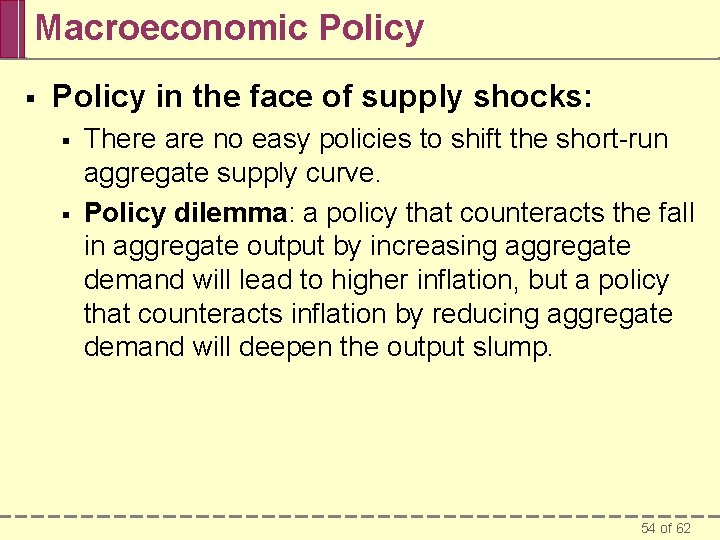 Macroeconomic Policy § Policy in the face of supply shocks: § § There are