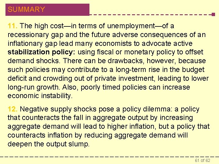 SUMMARY 11. The high cost—in terms of unemployment—of a recessionary gap and the future