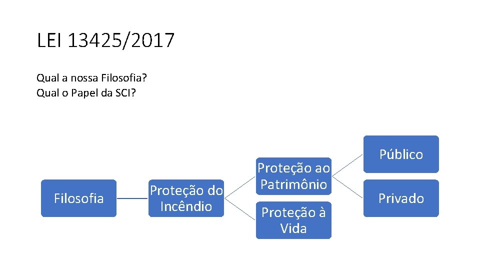 LEI 13425/2017 Qual a nossa Filosofia? Qual o Papel da SCI? Filosofia Proteção do