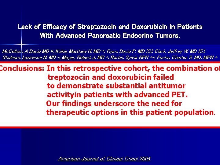 Lack of Efficacy of Streptozocin and Doxorubicin in Patients With Advanced Pancreatic Endocrine Tumors.