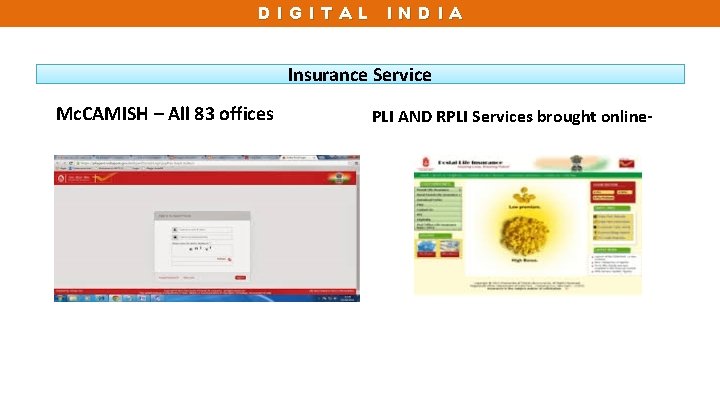 DIGITAL INDIA Insurance Service Mc. CAMISH – All 83 offices PLI AND RPLI Services