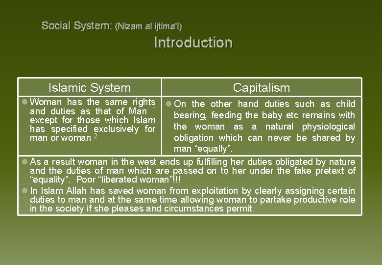 Social System: (Nizam al ijtima‘i) Introduction Islamic System l Woman has the same rights