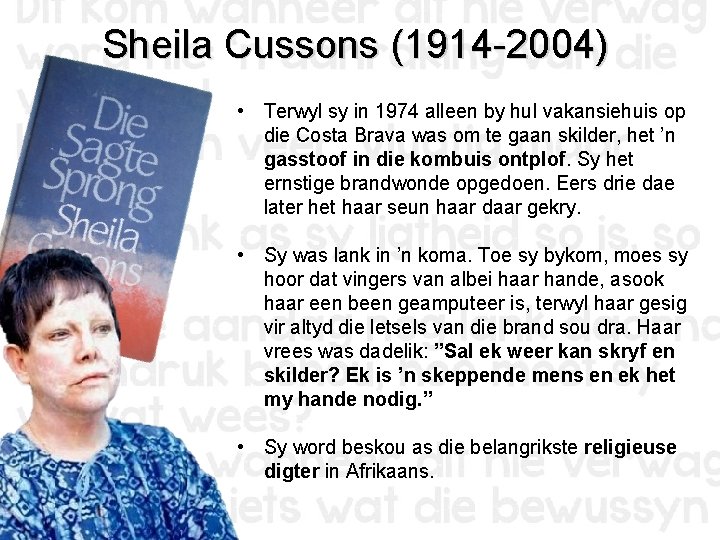 Sheila Cussons (1914 -2004) • Terwyl sy in 1974 alleen by hul vakansiehuis op