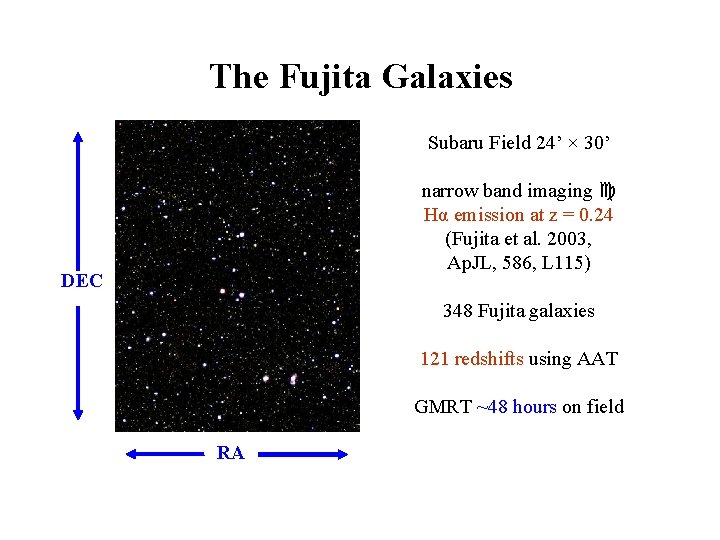 The Fujita Galaxies Subaru Field 24’ × 30’ narrow band imaging Hα emission at