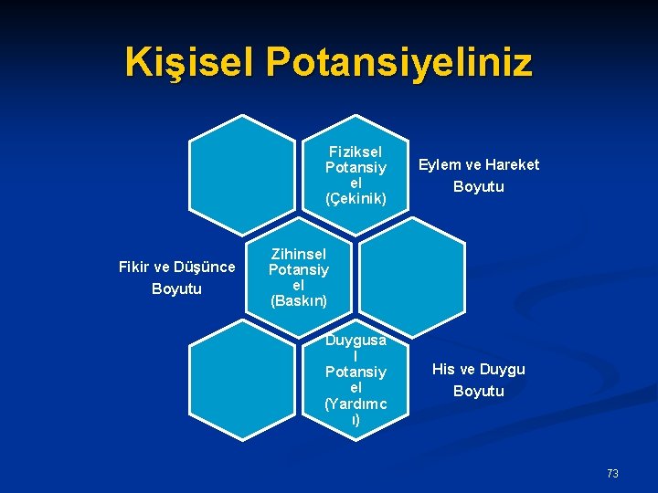 Kişisel Potansiyeliniz Fiziksel Potansiy el (Çekinik) Fikir ve Düşünce Boyutu Eylem ve Hareket Boyutu