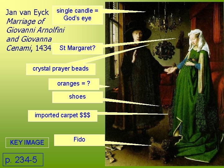 Jan van Eyck single candle = God’s eye Marriage of Giovanni Arnolfini and Giovanna