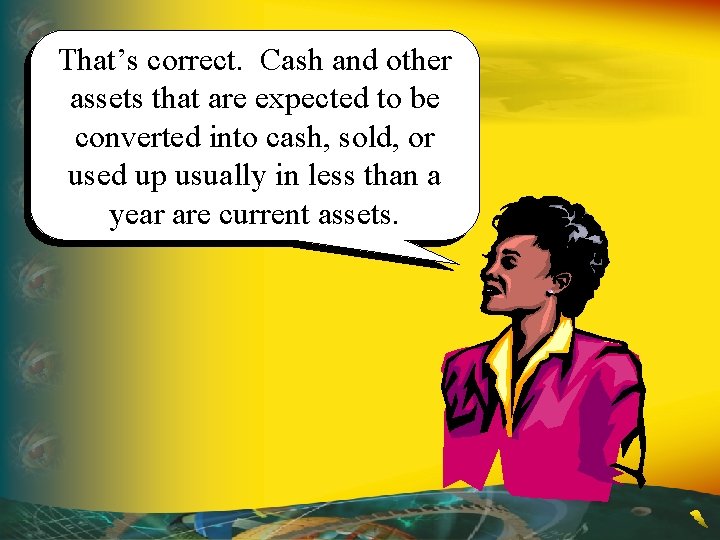 That’s correct. Cash and other assets that are expected to be converted into cash,