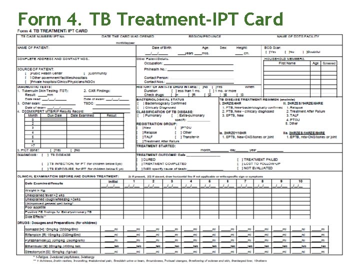 Form 4. TB Treatment-IPT Card 