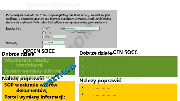 Exercise Assessment OPCEN SOCC Dobrze działa Współpraca miedzy komórkami; D A System wymiany informacji;