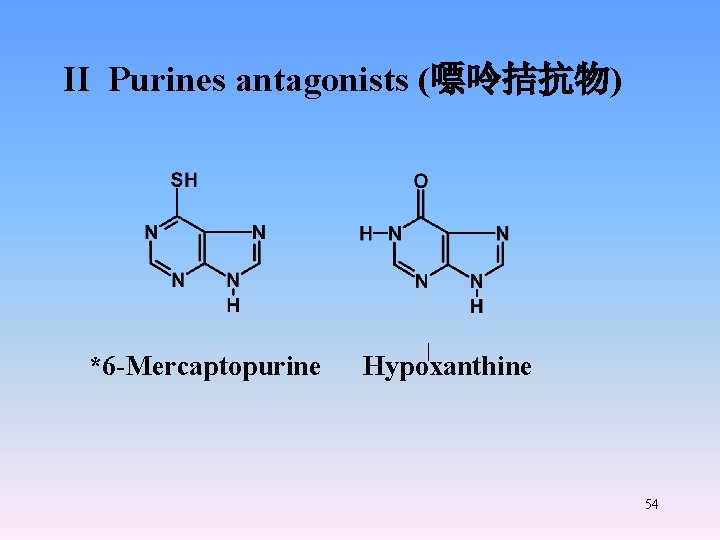 II Purines antagonists (嘌呤拮抗物) *6 -Mercaptopurine Hypoxanthine 54 